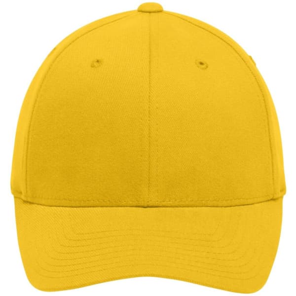 A yellow Original Flexfit® cap with a curved brim and a structured front panel, featuring a logo.