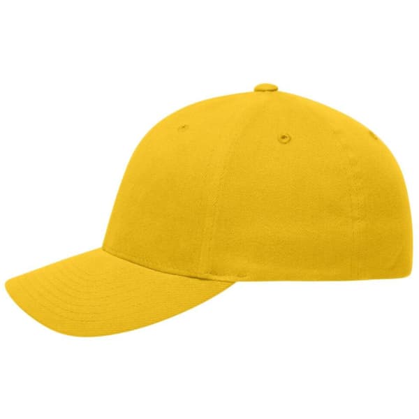 A yellow Original Flexfit® cap featuring a curved brim and a structured design, with a logo on the front.