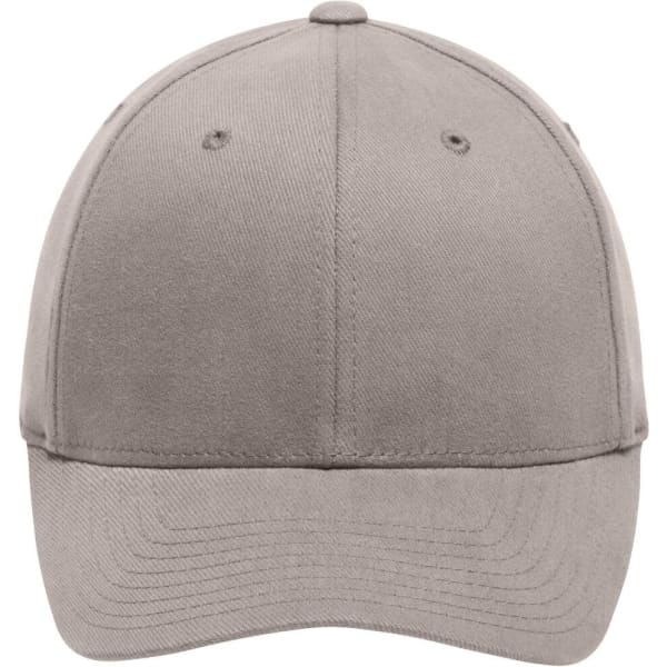 A grey Original Flexfit® cap with a structured design and a curved brim, featuring a logo on the side.