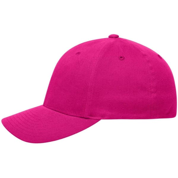 A pink Original Flexfit® cap with a rounded crown and a curved brim, featuring a logo.