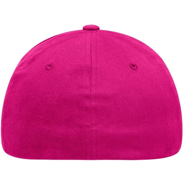 A pink Original Flexfit® cap with a rounded shape, showcasing the back view and a logo.