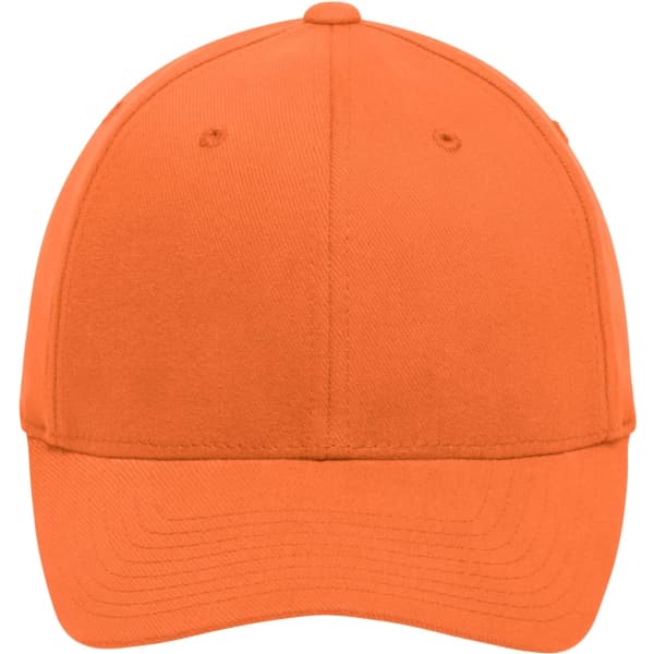 An orange Original Flexfit® cap with a structured design and a logo on the front.