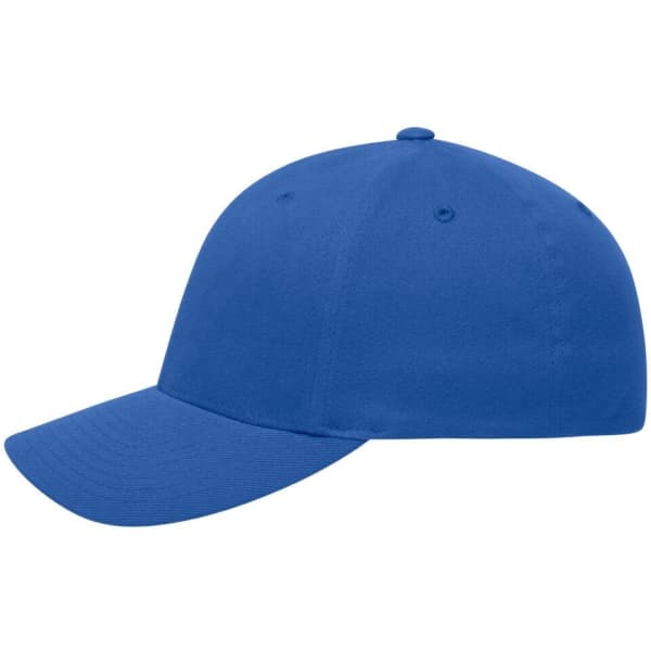 A blue Original Flexfit® cap with a curved brim and a plain design, featuring a logo on the side.