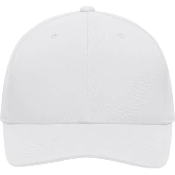 A white High Performance Flexfit® Cap with a structured design and a logo on the front.