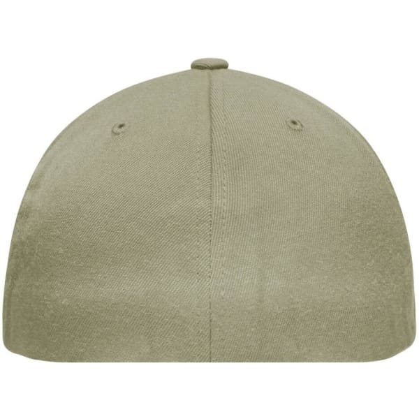 A khaki Flat Peak Cap featuring a structured design and a logo on the front.