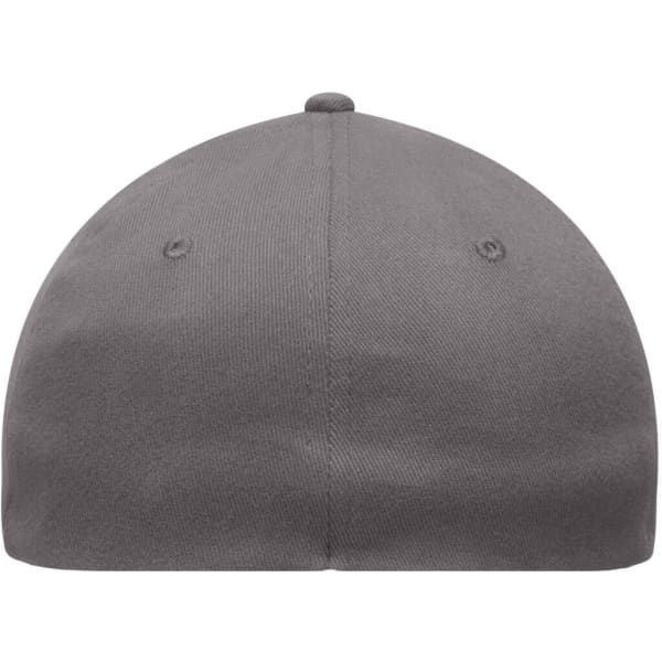 A grey 6-panel elastic fit baseball cap featuring a rounded top and no visible branding.