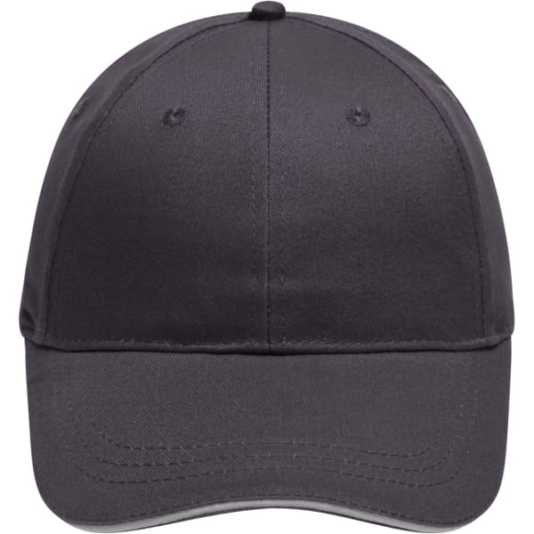 A grey 6-panel brushed sandwich cap featuring a curved brim and a logo.