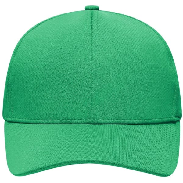 A green 6-panel sport mesh cap with a structured crown and a curved brim. It features a logo on the front.