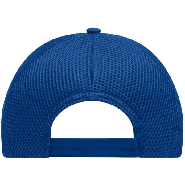 A blue 6-panel air mesh cap with a breathable design and an adjustable back strap.