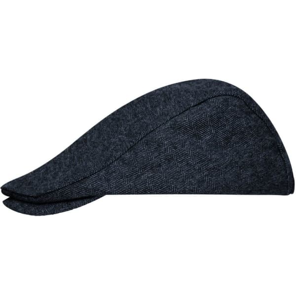 A dark grey Dandy Cap with a herringbone pattern, featuring a curved brim and a structured design. It has a logo.