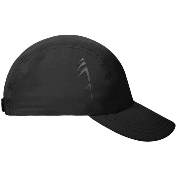 A black 3-panel cap with a curved brim and a logo on the side.