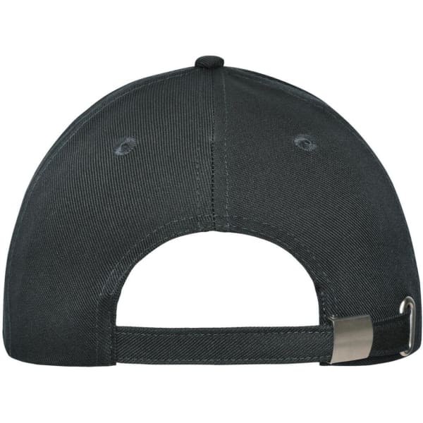 A black 6-panel workwear cap featuring a branded logo, viewed from the back.