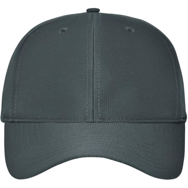 A grey 6-panel workwear cap with a structured front, featuring ventilation holes and a logo.