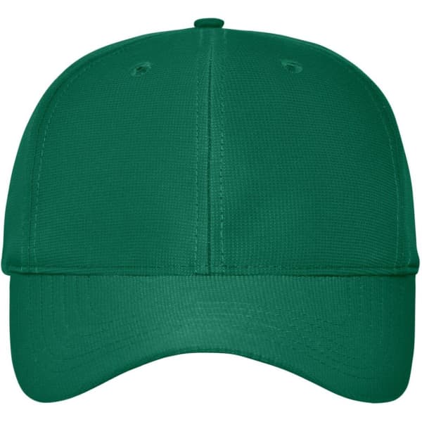 A green 6-panel workwear cap with a rounded peak. It features ventilation holes and has a logo.