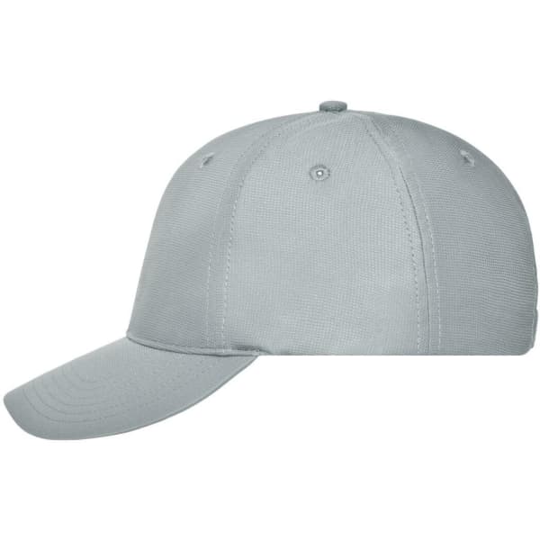 A light grey 6 panel workwear cap with a curved brim and a logo on the side.