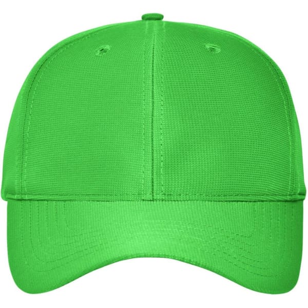 A bright green six-panel workwear cap with a structured design and a logo on the front.