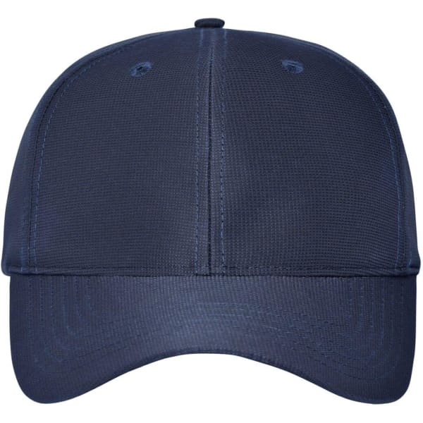 A navy blue 6-panel workwear cap with a structured design and a logo on the front.