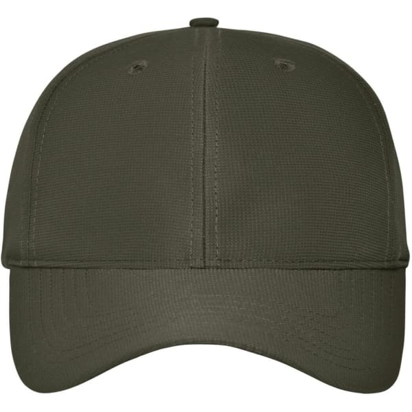 A 6-panel workwear cap in olive green featuring a solid design and a logo on the front.