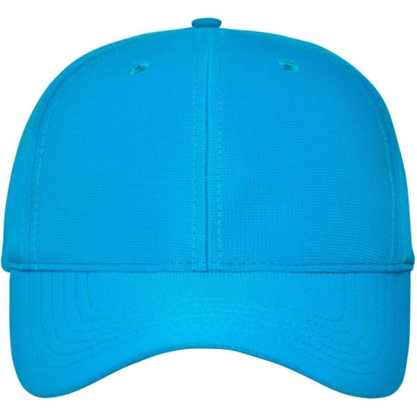 A bright blue six-panel workwear cap featuring a curved brim and ventilation holes, with a logo on the front.