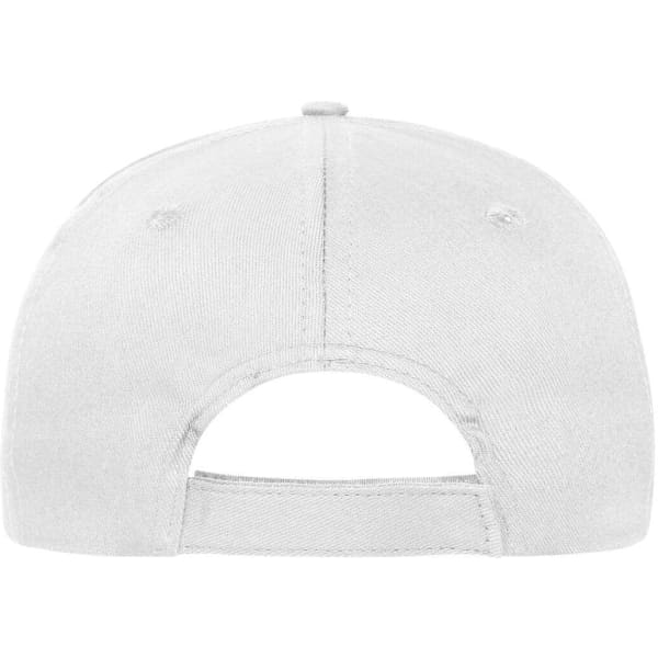 A grey 6-panel cap made from organic cotton, featuring an adjustable strap at the back and a logo.