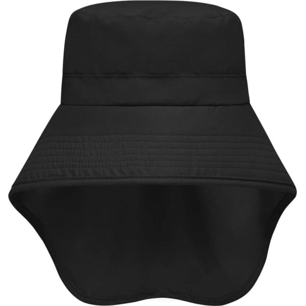 A black Function Hat with a wide neck guard and a logo on the front, designed for outdoor wear.