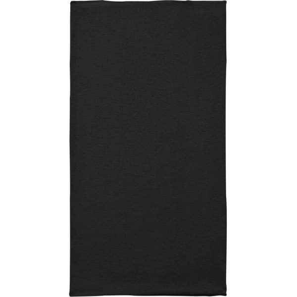 A black bandanna made of polyester, featuring a logo, suitable for promotional use.