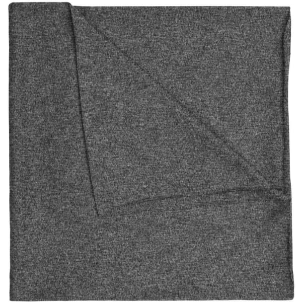 A folded bandanna made of polyester in a dark grey colour with a subtle texture, featuring a logo.