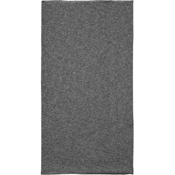 A grey polyester bandanna with a logo, suitable for headwear.