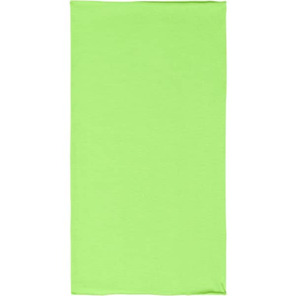 A bright lime green bandanna featuring a simple design and a logo. Ideal for headwear use.