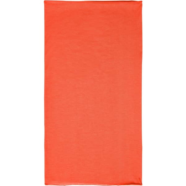 An orange polyester bandanna with a plain design, featuring a logo.