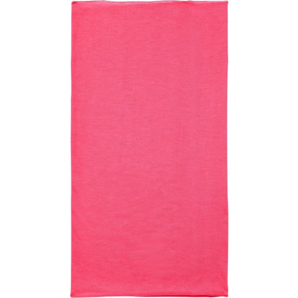A pink polyester bandanna with a simple design, featuring a logo on the surface.