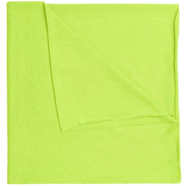 A vibrant lime green bandanna made of lightweight polyester fabric, featuring a soft texture and a folded corner.