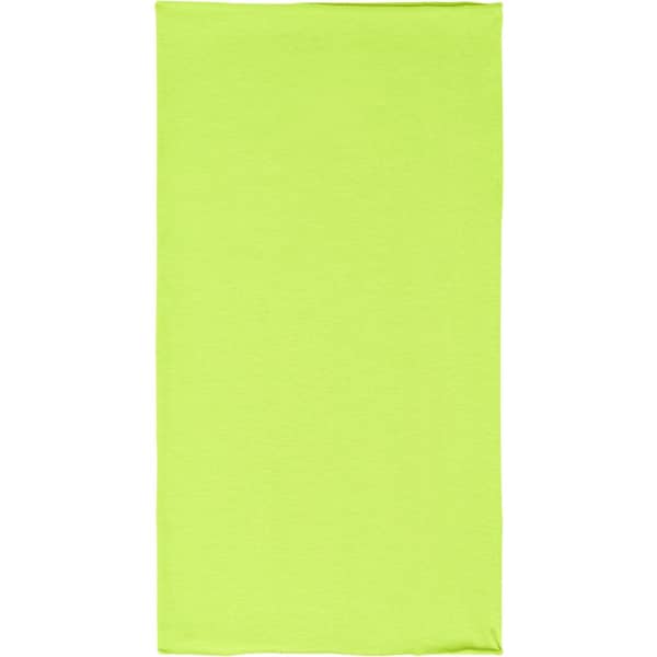 A bright yellow-green bandanna made of polyester, suitable for headwear, featuring a simple design and branding.