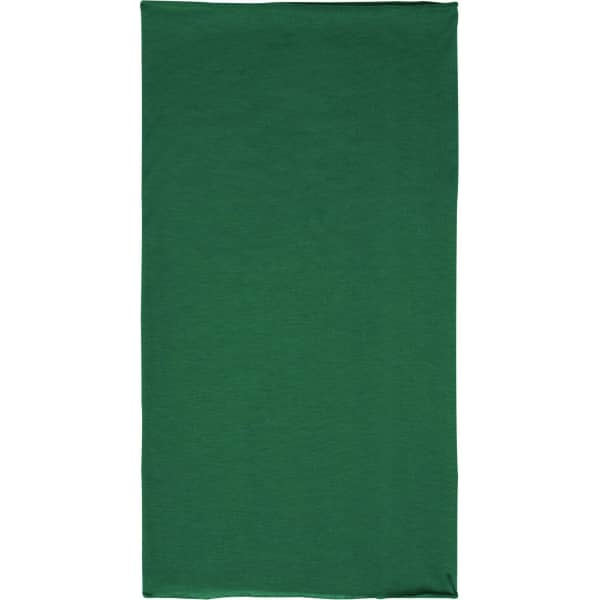 A green polyester bandanna featuring a logo, suitable for headwear.