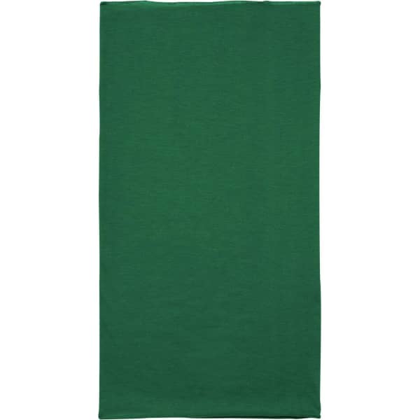 A green bandanna made of polyester, featuring a logo. Suitable for headwear use.