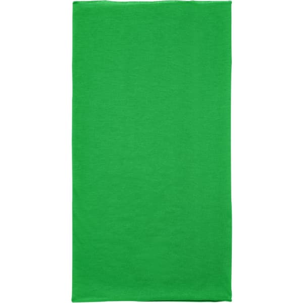 A green bandanna made from Economic X-Tube Polyester, with a plain design and a logo present.