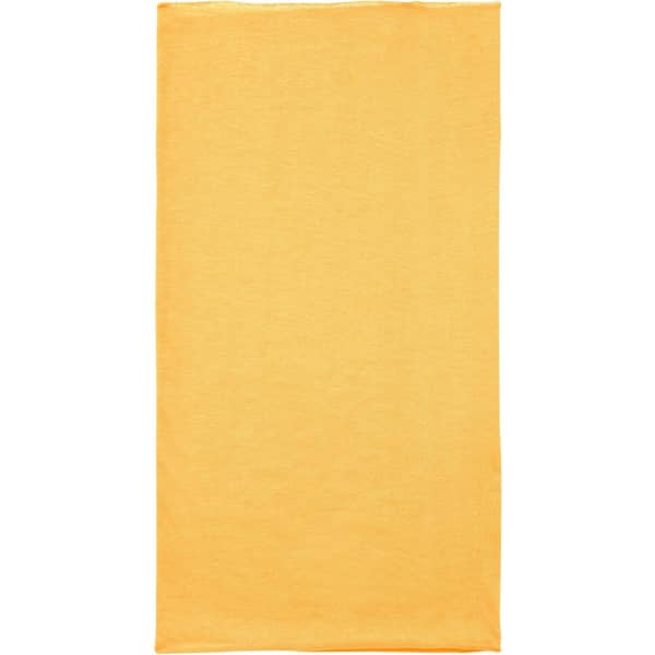 A plain yellow bandanna made of polyester, featuring a logo in one corner.