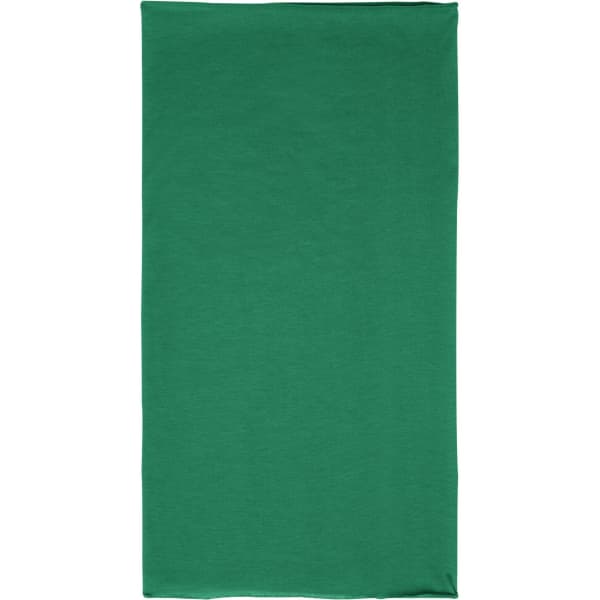 A green polyester bandanna with a plain design, featuring a logo on one side.