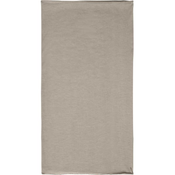A tan polyester bandanna featuring a logo. Suitable for headwear.
