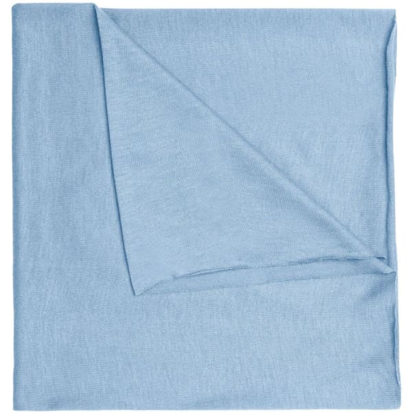 A blue bandanna made of polyester, featuring a soft and textured fabric with a folded corner.