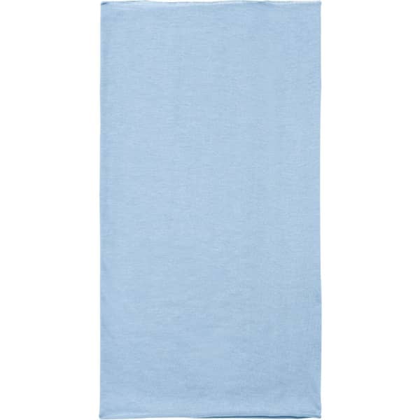 A light blue polyester bandanna, featuring a logo, suitable for headwear.