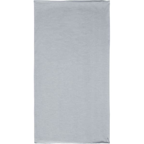 A light grey bandanna made from polyester, featuring a plain design and a branding logo.