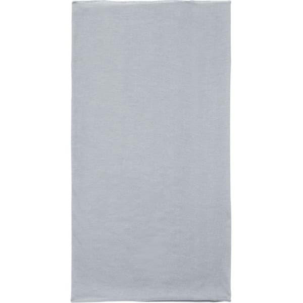 A grey bandanna made of polyester, featuring a simple design and a logo.