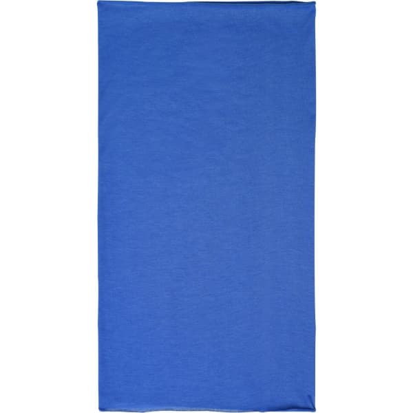 A blue Economic X-Tube Polyester bandanna featuring a logo, suitable for headwear.