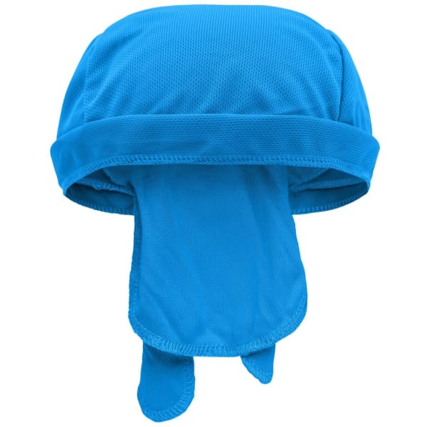 A blue Functional Bandana Hat featuring a breathable design and a rear tail for added protection.