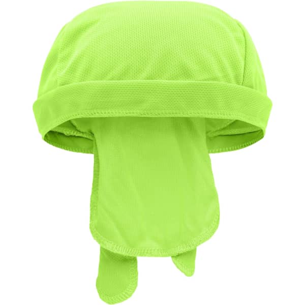A bright green Functional Bandana Hat with a mesh design and a long flap at the back. It features a logo.