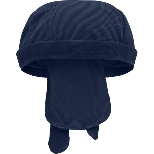 A navy blue Functional Bandana Hat with a wide brim and ties at the back. It features a logo on the side.