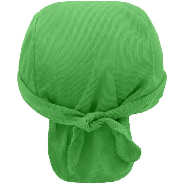 A green Functional Bandana Hat with a tied back design, featuring a textured fabric and logo.