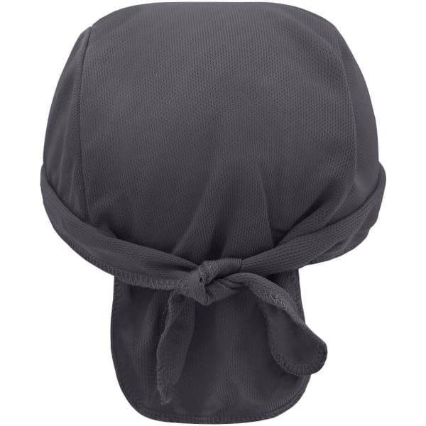 A grey functional bandana hat featuring a tied design and breathable fabric, ideal for headwear needs.