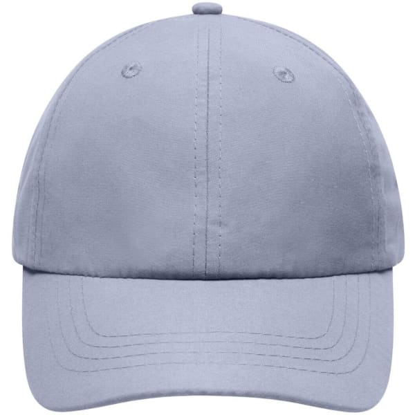 A light grey cap with a curved brim, featuring a logo on the front and ventilation holes on the sides.